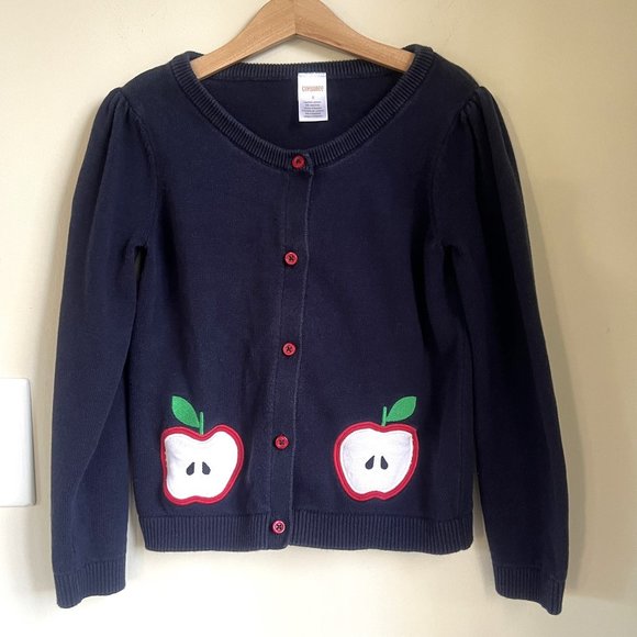 Gymboree Girls' Prep Head of the Class Apple Cardigan, Tidal Navy, Size 8 - Picture 1 of 6